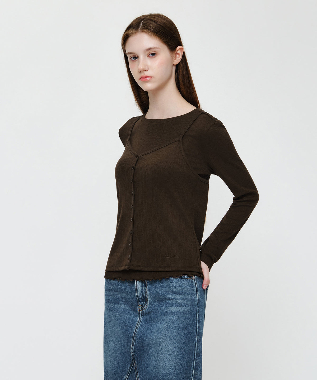 Marithe & Francois Girbaud - Sleeveless Layered Long Sleeve Tee (Brown) product image 3 | TRAB K-Fashion Australia