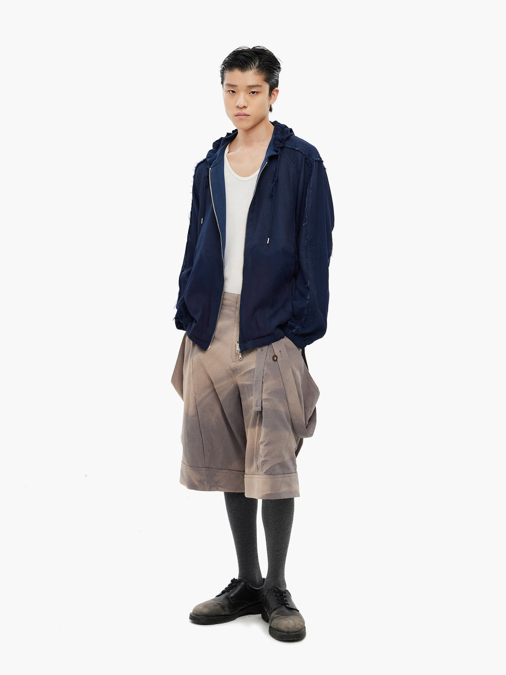 Jiyong Kim - Sun-Bleached Layered Strap Half Trousers (Grey) product image 1 | TRAB K-Fashion Australia