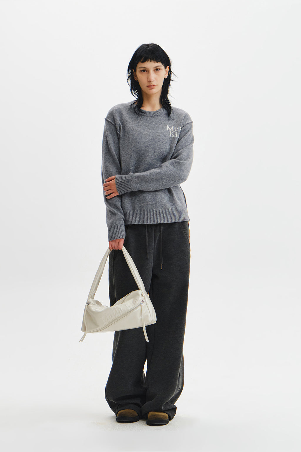 Matin Kim - Grid Logo Cashmere Blended Knit Pullover (Grey) product image 9 | TRAB K-Fashion Australia