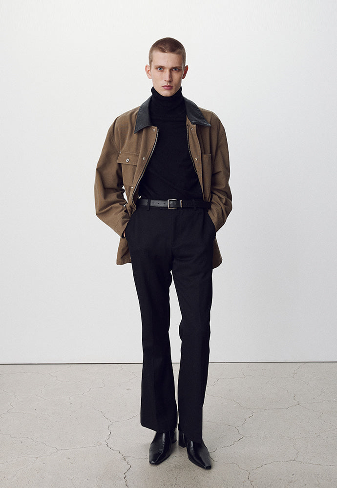 Tonywack - Leather Collar Garment-Washed Utility Jacket (Faded Olive) product image 1 | TRAB K-Fashion Australia