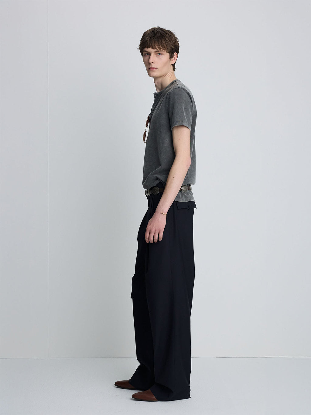 Tonywack - Garment Dyed Henley Neck Top (Charcoal) product image 3 | TRAB K-Fashion Australia