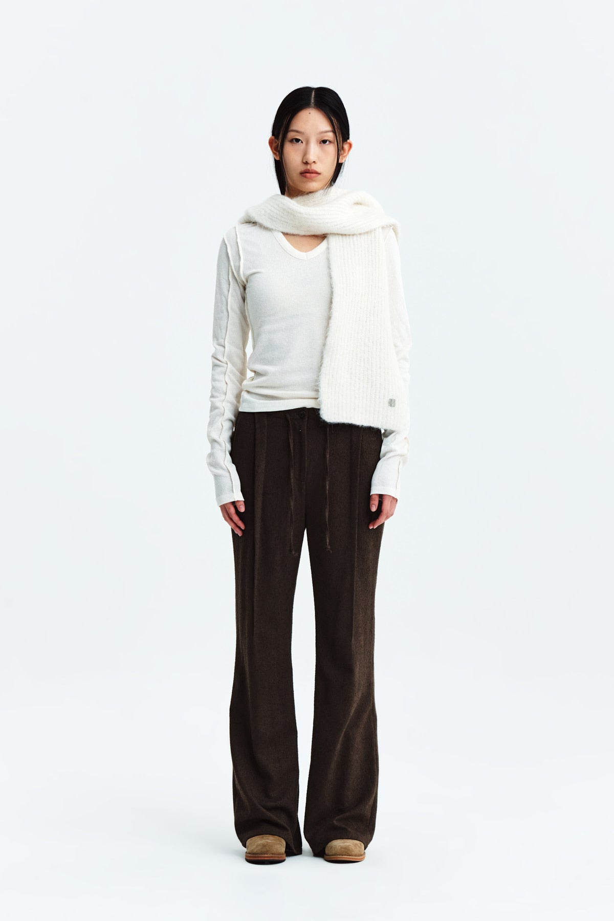 Matin Kim - Waist Button Point String Slim Pants (Brown) product image 5 | TRAB K-Fashion Australia