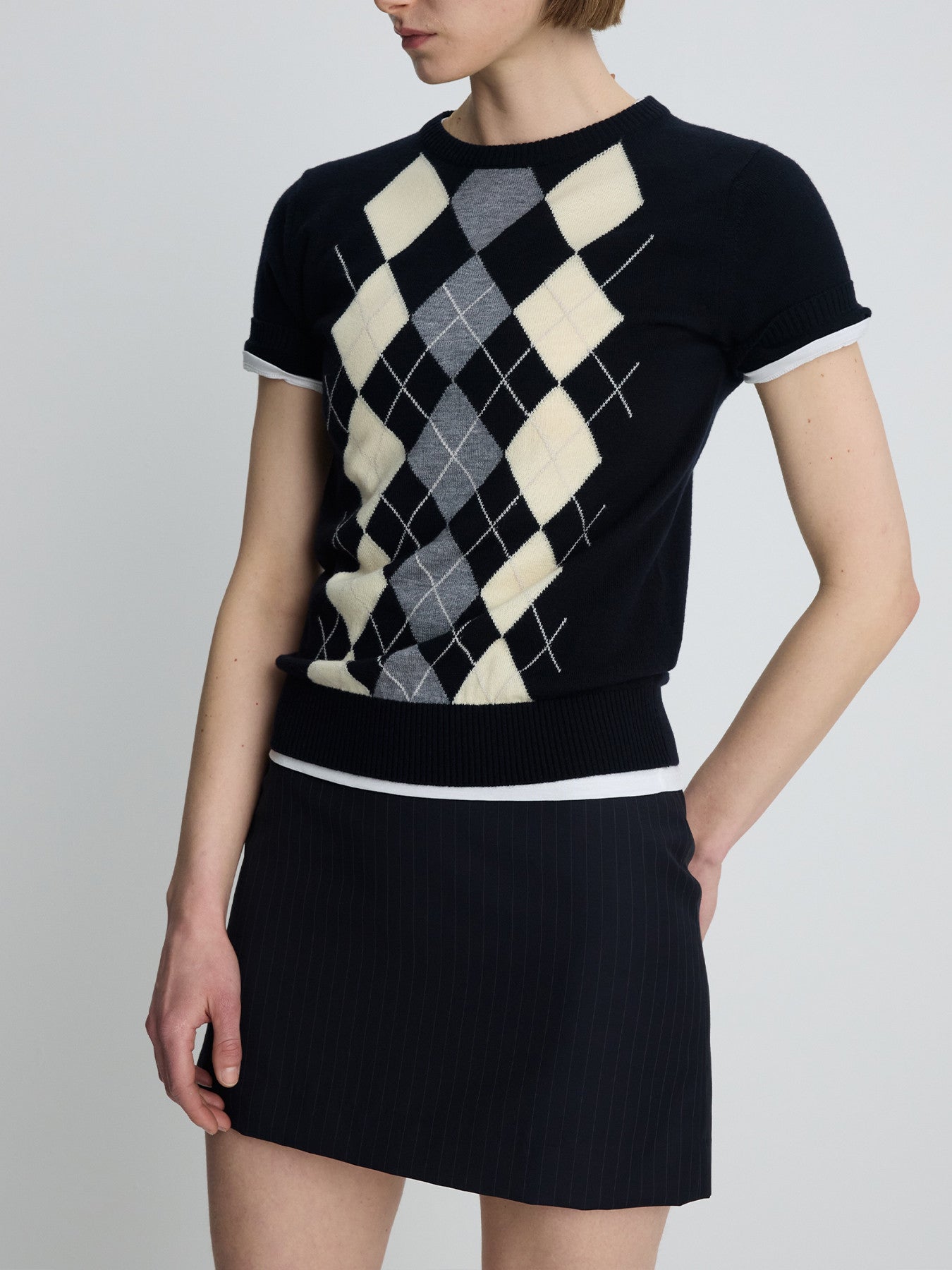 Tonywack - Wool Pin Striped Mini Skirt (Navy Pinstripe) product image 1 | TRAB K-Fashion Australia