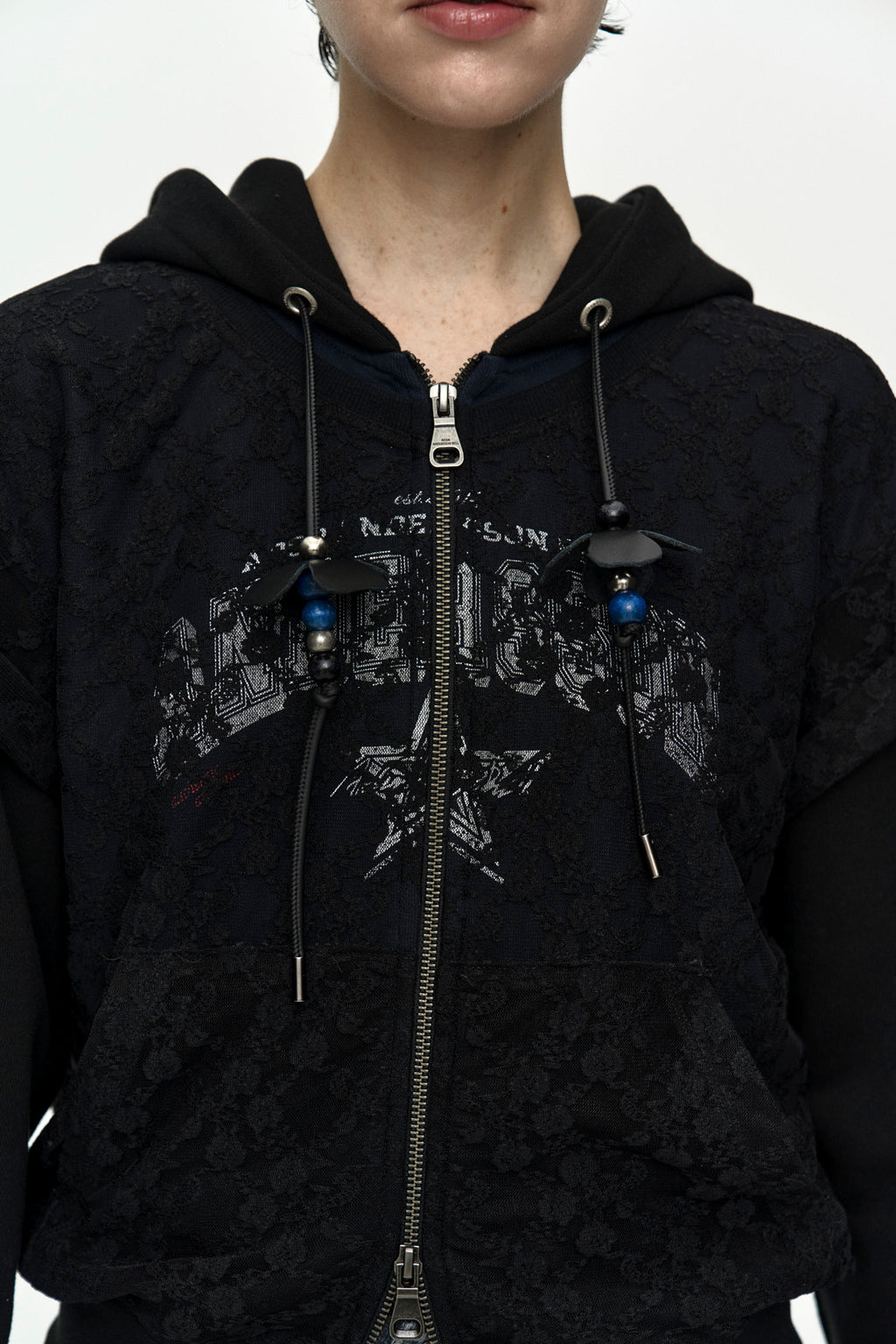 Andersson Bell - Lace Layered Hood Zip Up (Navy / Black) product image 5 | TRAB K-Fashion Australia