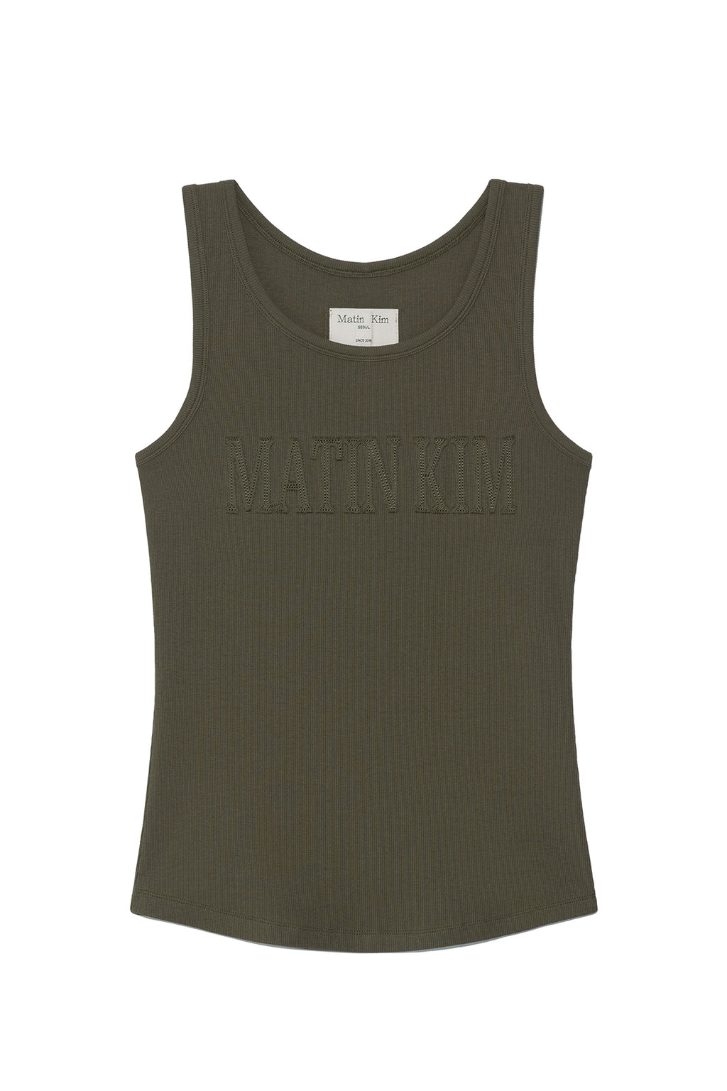 Matin Kim - Logo Applique Slim Tank Top (Khaki) product image 1 | TRAB K-Fashion Australia