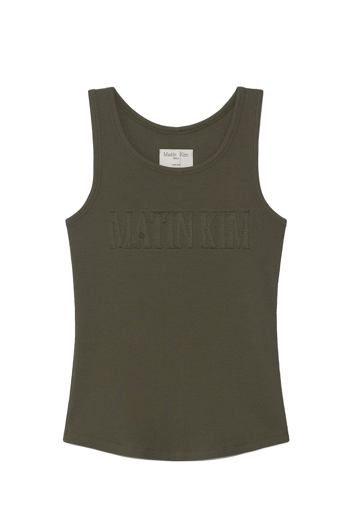 Matin Kim - Logo Applique Slim Tank Top (Khaki) product image 1 | TRAB K-Fashion Australia