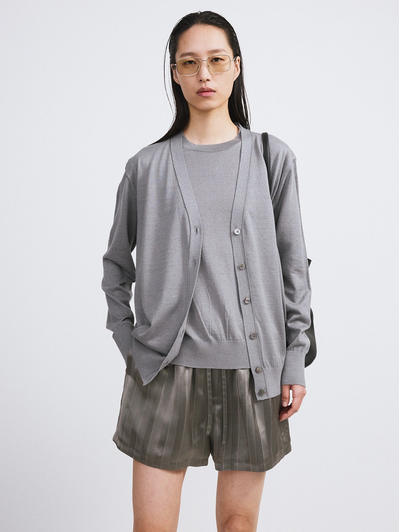 Recto - Silk-Linen Blend Layered Knit Top (Cool Grey) product image 1 | TRAB K-Fashion Australia