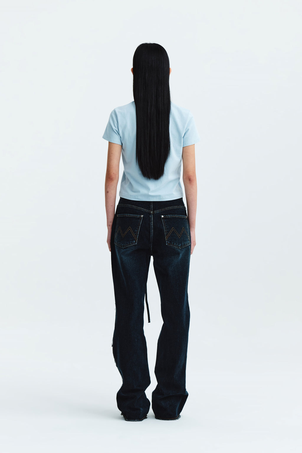 Matin Kim - Waist String Belted Denim Pants (Navy) product image 7 | TRAB K-Fashion Australia