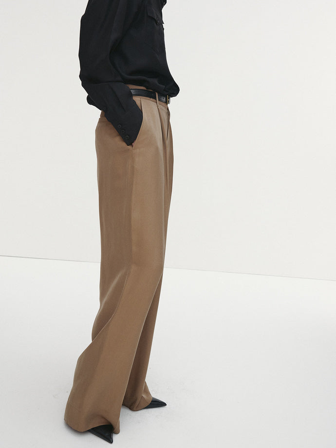 Tonywack - Silk Viscose One Tuck Trousers (Beige) product image 3 | TRAB K-Fashion Australia