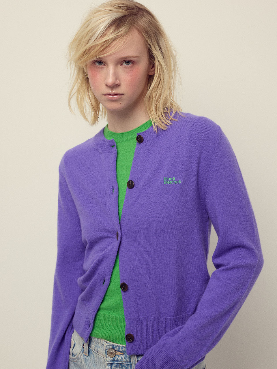Mardi Mercredi - Cashmere Blended Cardigan Round Neck Essential (Purple) product image 1 | TRAB K-Fashion Australia
