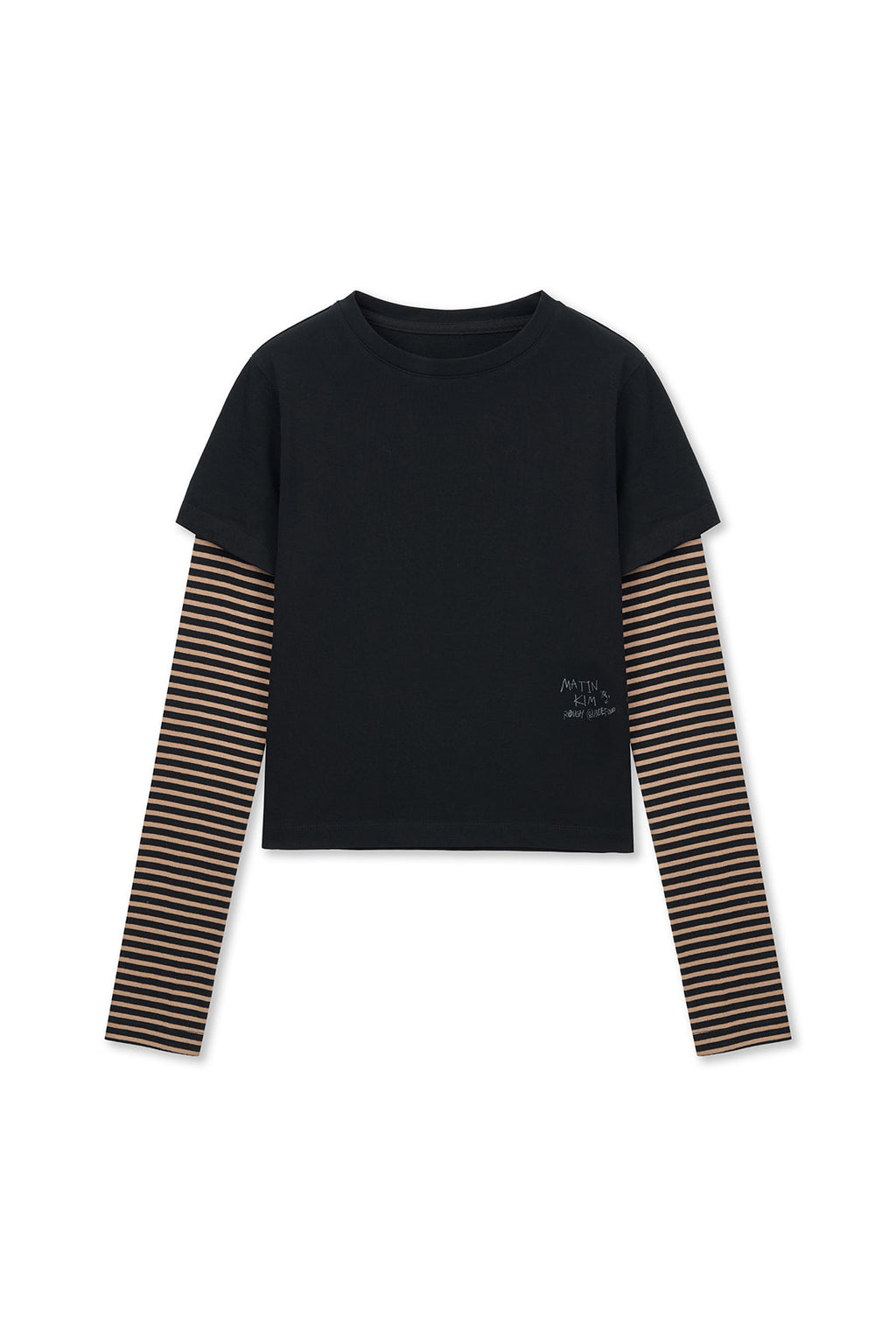 Matin Kim - Graffiti Logo Stripe Layered Top (Black) product image 1 | TRAB K-Fashion Australia