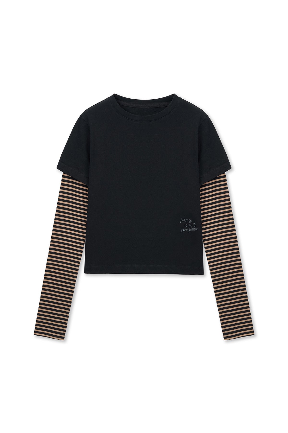Matin Kim - Graffiti Logo Stripe Layered Top (Black) product image 1 | TRAB K-Fashion Australia