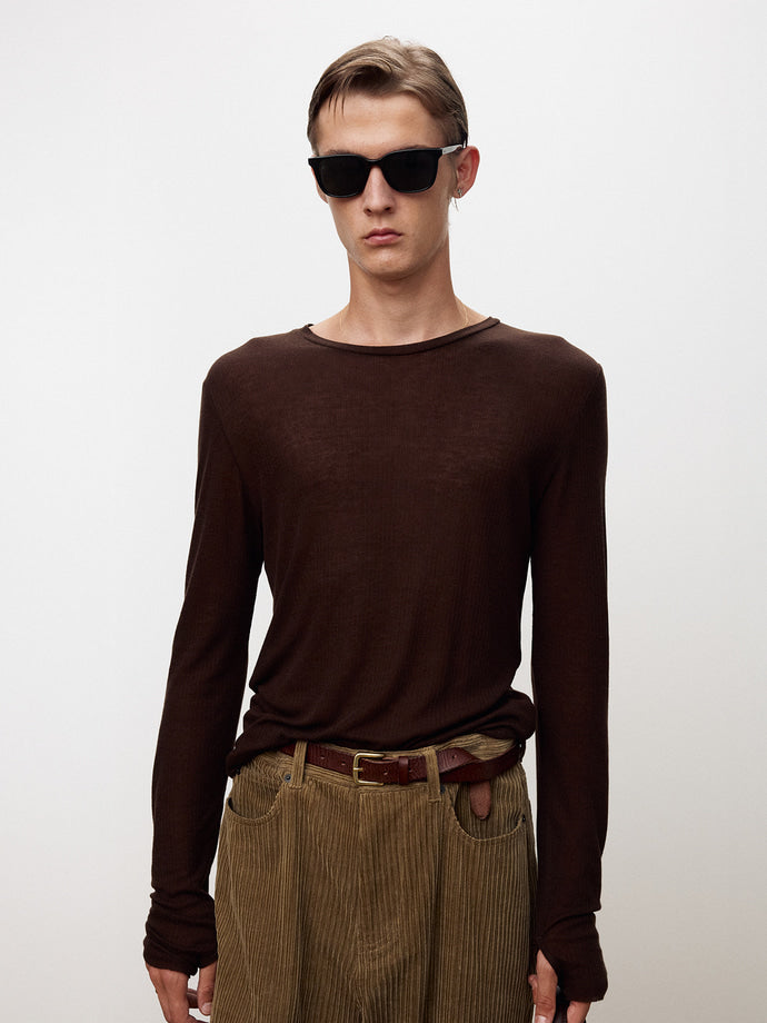 Tonywack - Sheer Wool Ribbed Knit Top (Brown) product image 6 | TRAB K-Fashion Australia