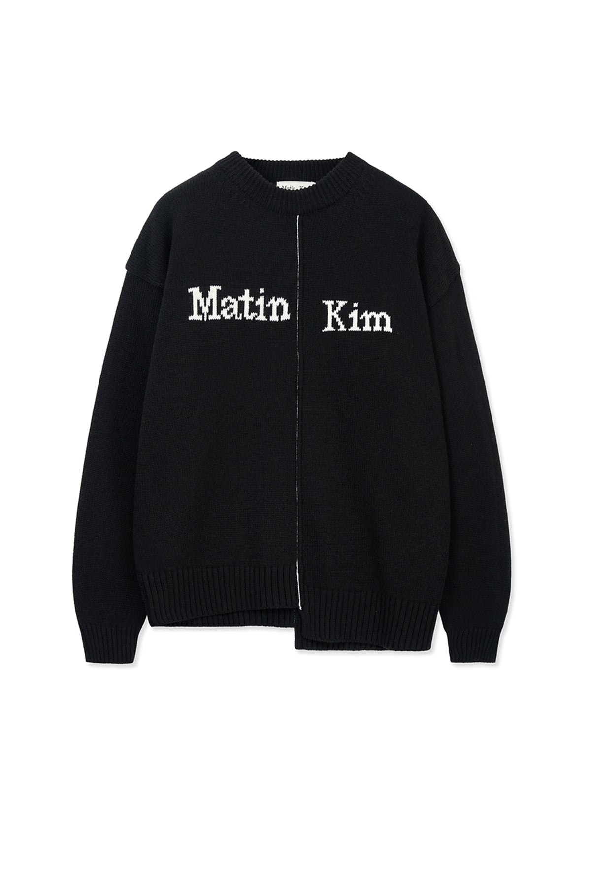 Matin Kim - Asymmetric Logo Knit Pullover (Black) product image 1 | TRAB K-Fashion Australia