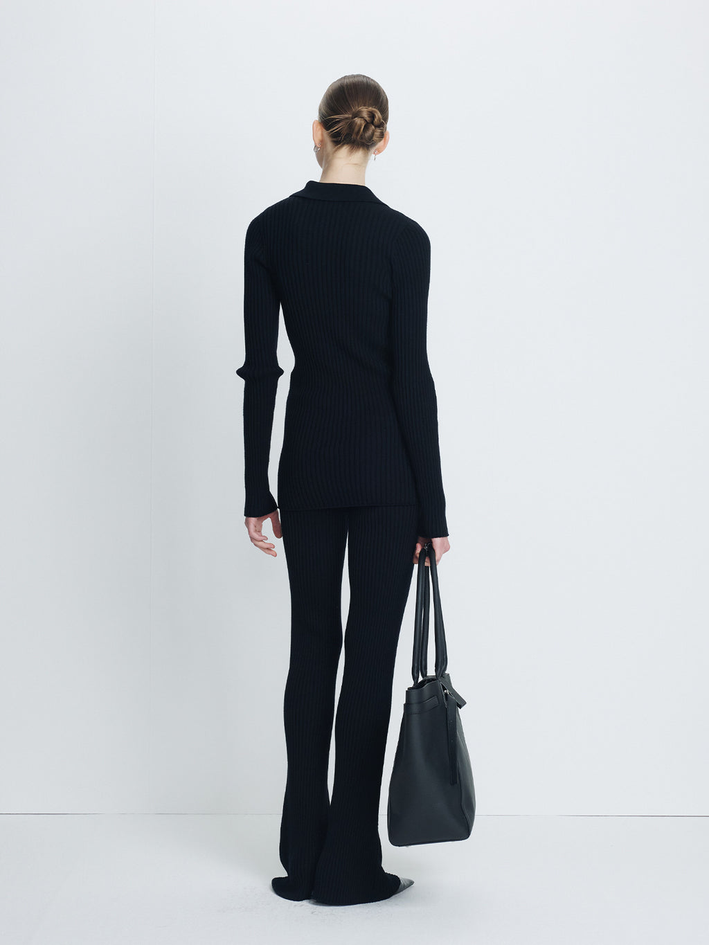 Tonywack - Superfine Merino Wool Rib Flared Pants (Black) product image 4 | TRAB K-Fashion Australia