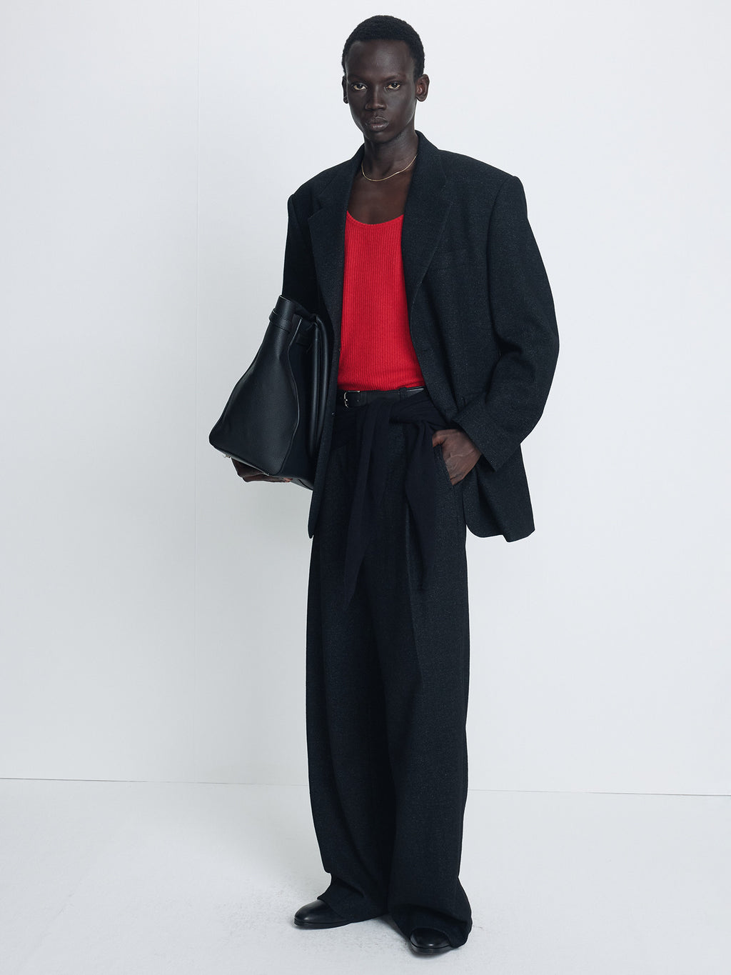 Tonywack - Herringbone Wool Wide Deep Tuck Trousers (Anthracite) product image 2 | TRAB K-Fashion Australia