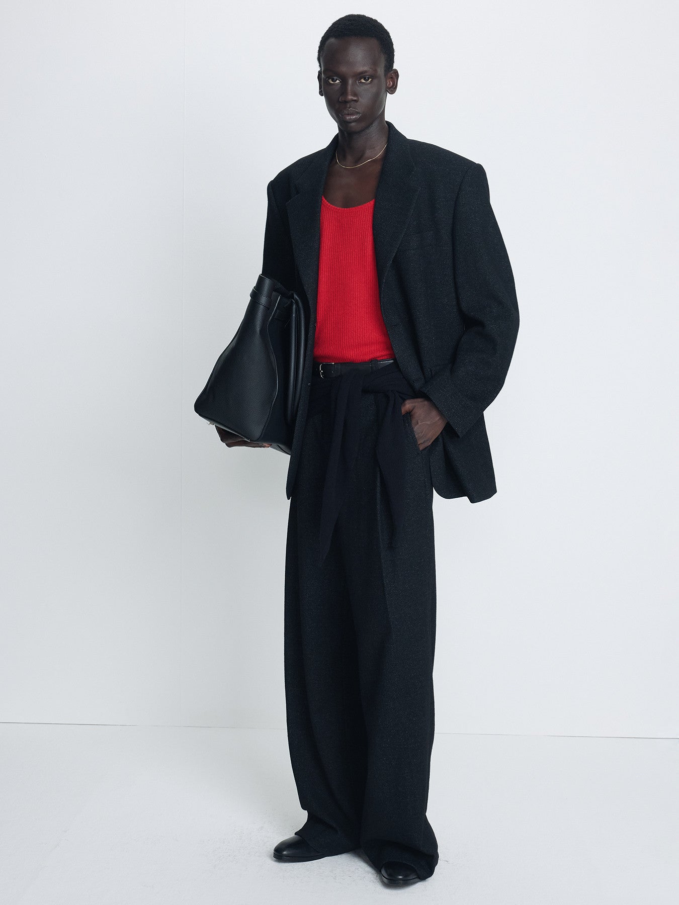 Tonywack - Herringbone Wool Wide Deep Tuck Trousers (Anthracite) product image 2 | TRAB K-Fashion Australia