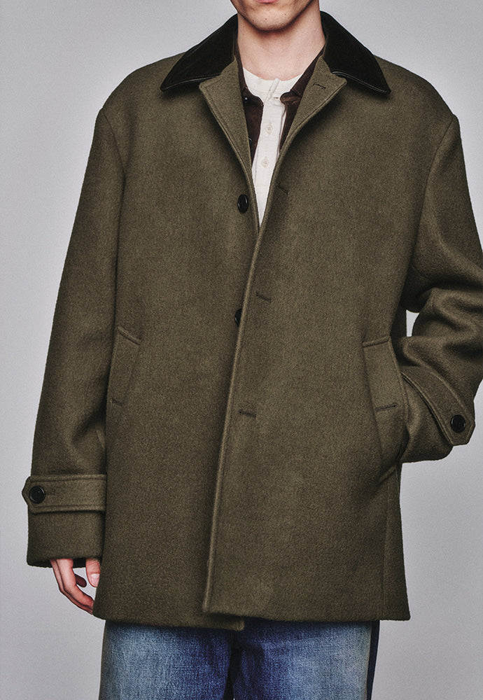 Art if acts - Leather Collar Casentino Half Coat (Moss Grey) product image 5 | TRAB K-Fashion Australia