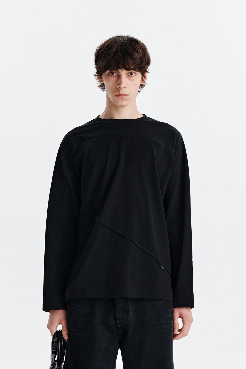 Matin Kim - Diagonal Overfit Long Sleeve Top (Black) product image 5 | TRAB K-Fashion Australia