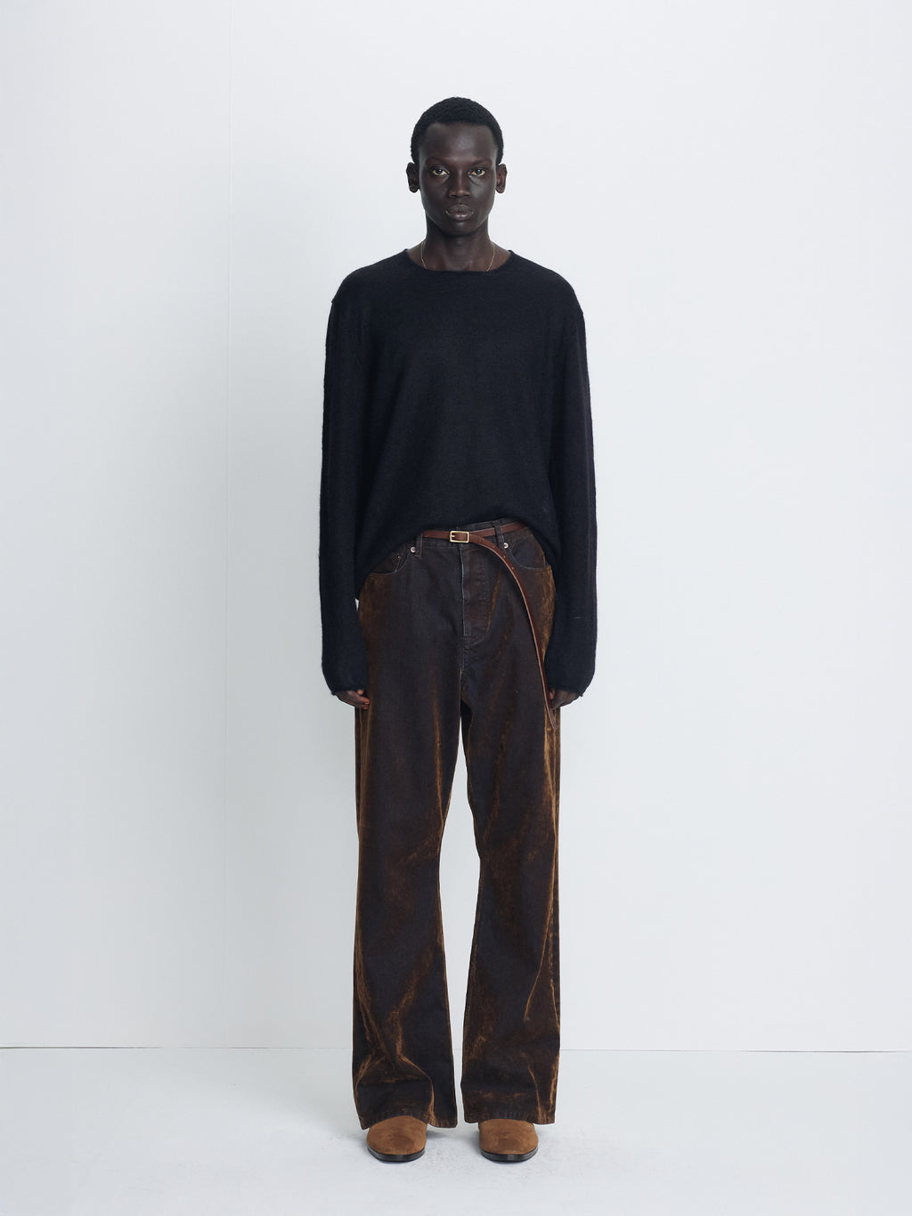 Tonywack - Flocked Denim Loose Flared Pants (Brown) product image 2 | TRAB K-Fashion Australia