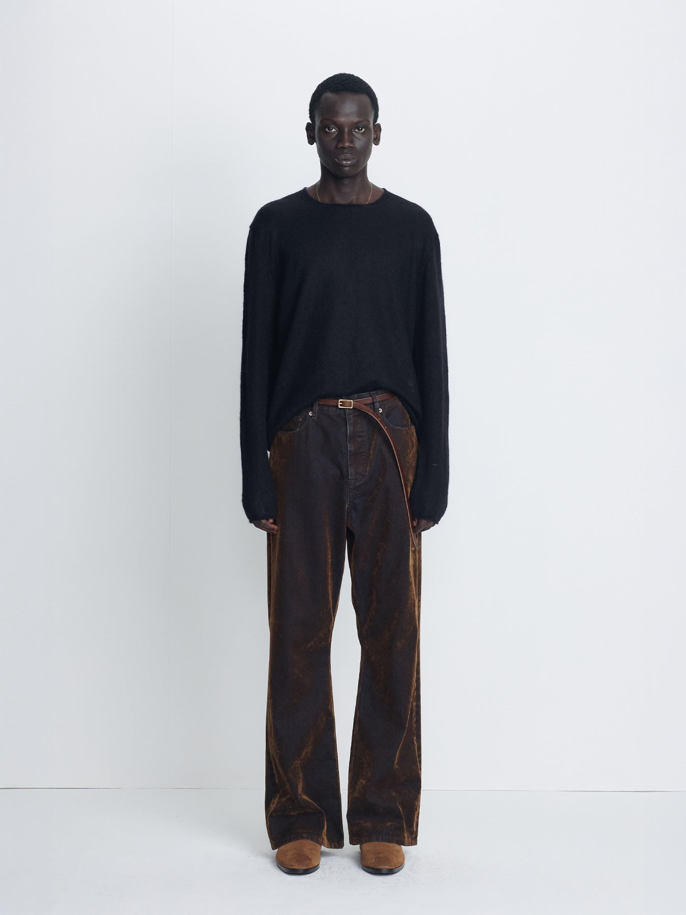 Tonywack - Flocked Denim Loose Flared Pants (Brown) product image 2 | TRAB K-Fashion Australia