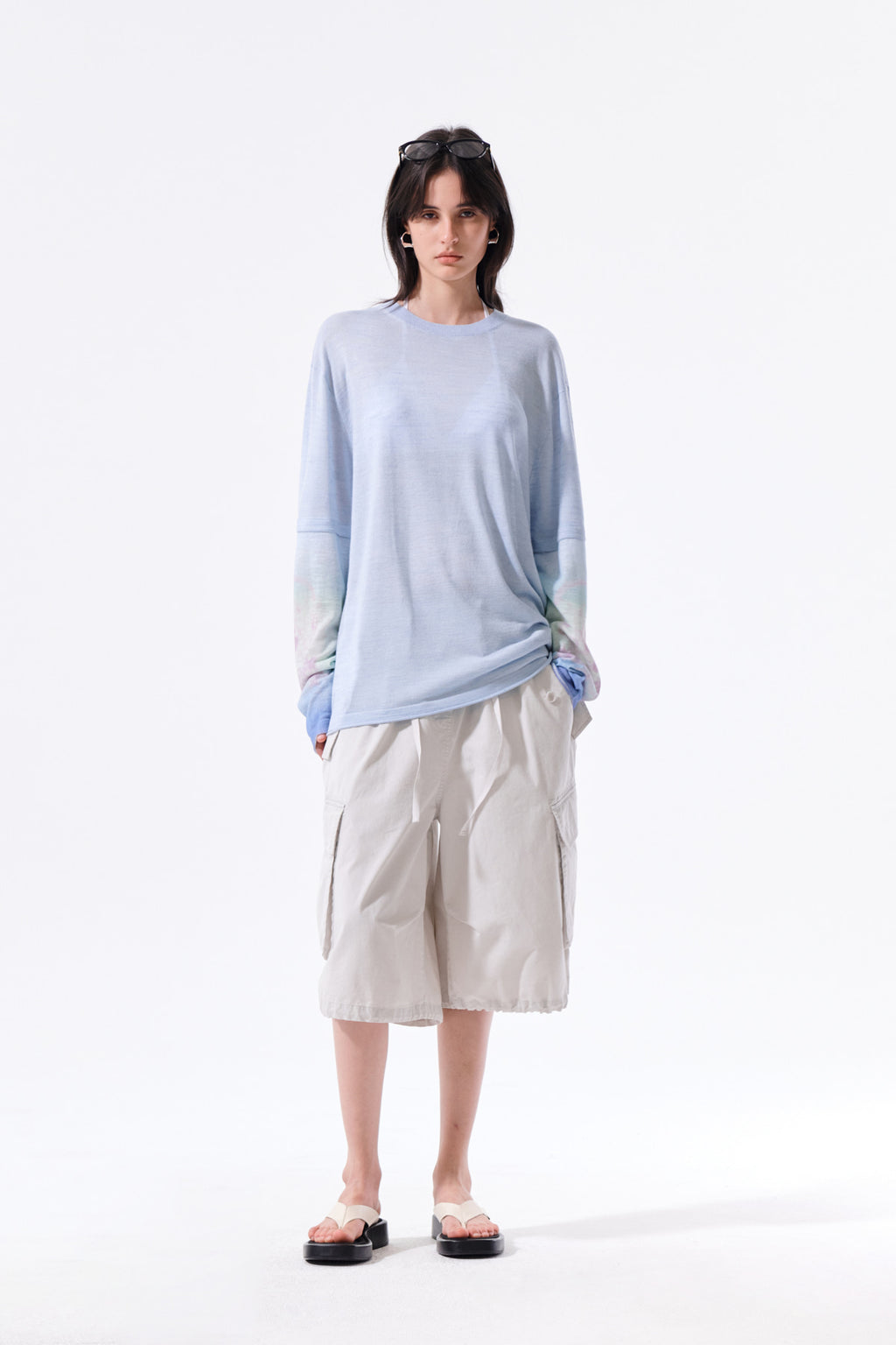 Matin Kim - Sleeve Print Knit Pullover (Light Blue) product image 10 | TRAB K-Fashion Australia
