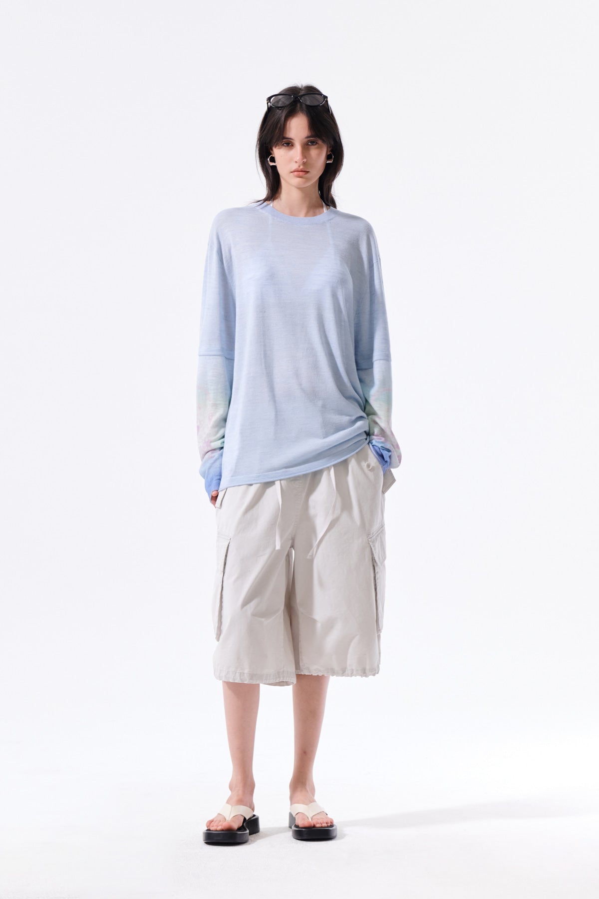 Matin Kim - Sleeve Print Knit Pullover (Light Blue) product image 10 | TRAB K-Fashion Australia