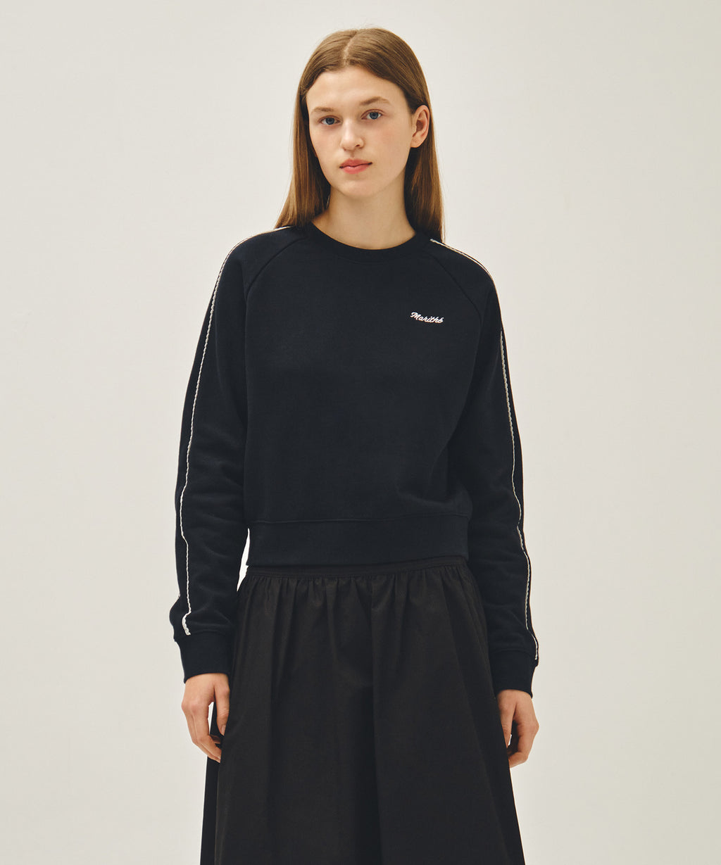 Marithe & Francois Girbaud - Lace Detail Crop Sweatshirt (Navy) product image 1 | TRAB K-Fashion Australia