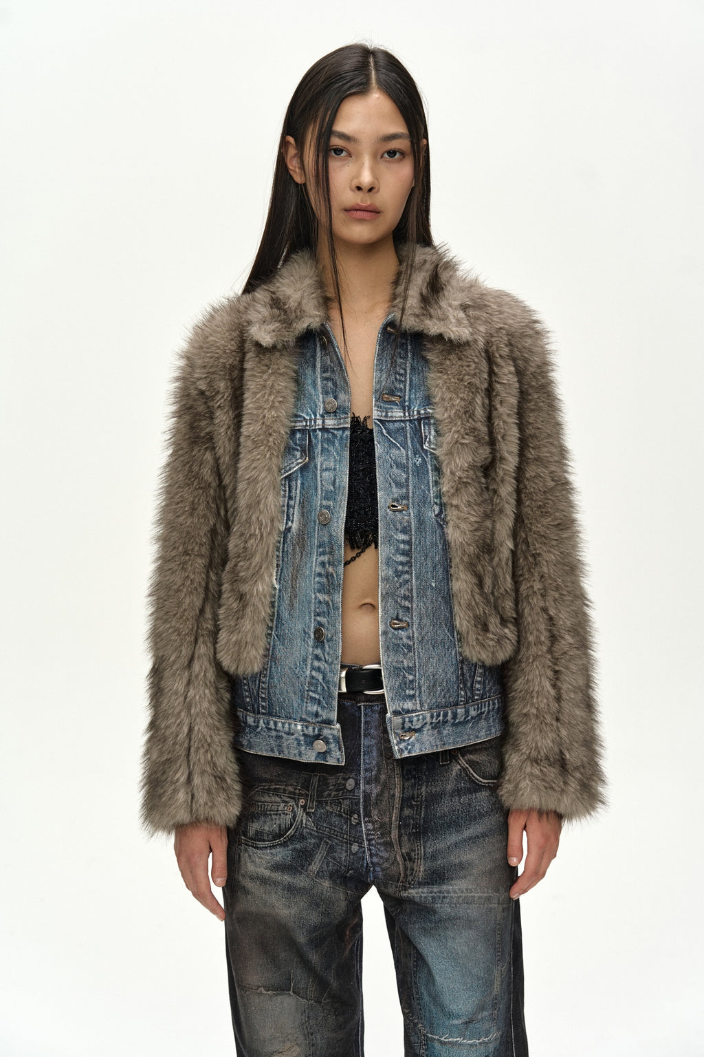 Andersson Bell - Fur On Denim Jacket (Grey) product image 8 | TRAB K-Fashion Australia