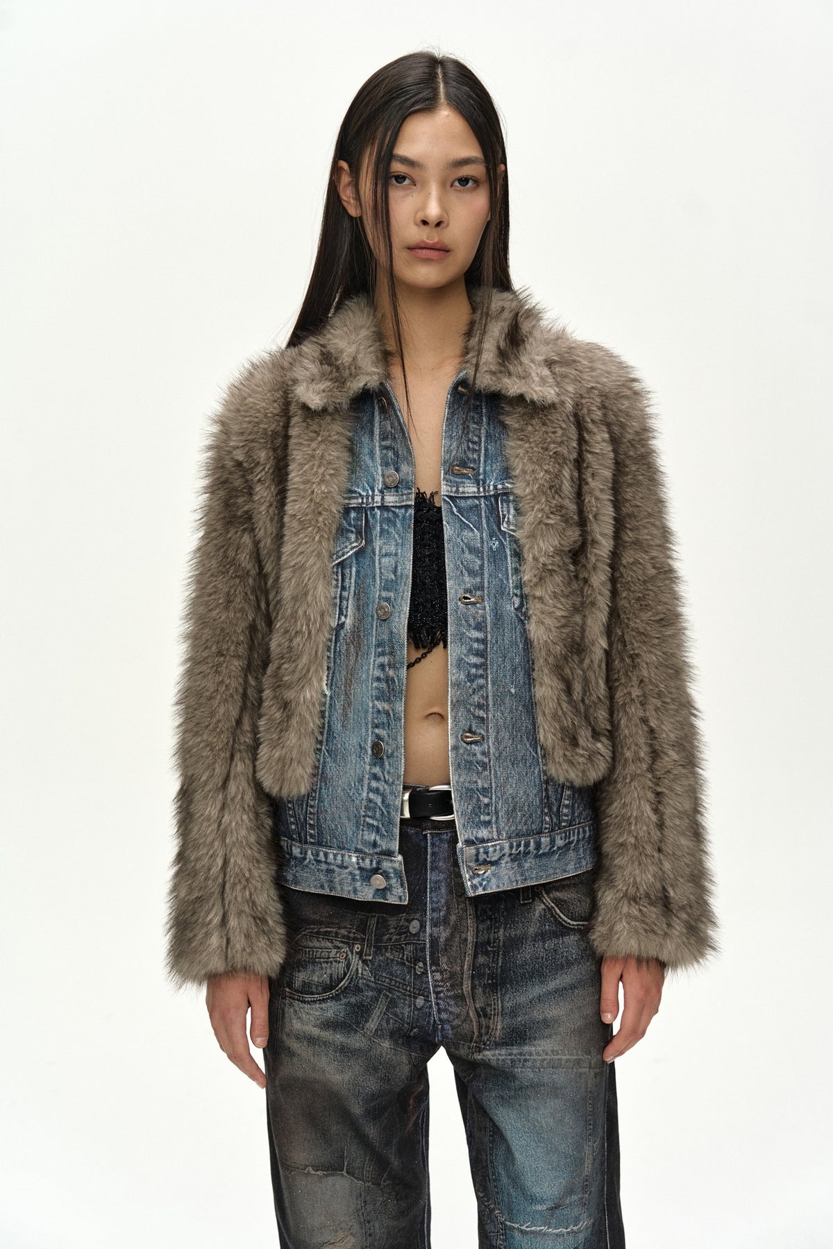 Andersson Bell - Fur On Denim Jacket (Grey) product image 8 | TRAB K-Fashion Australia