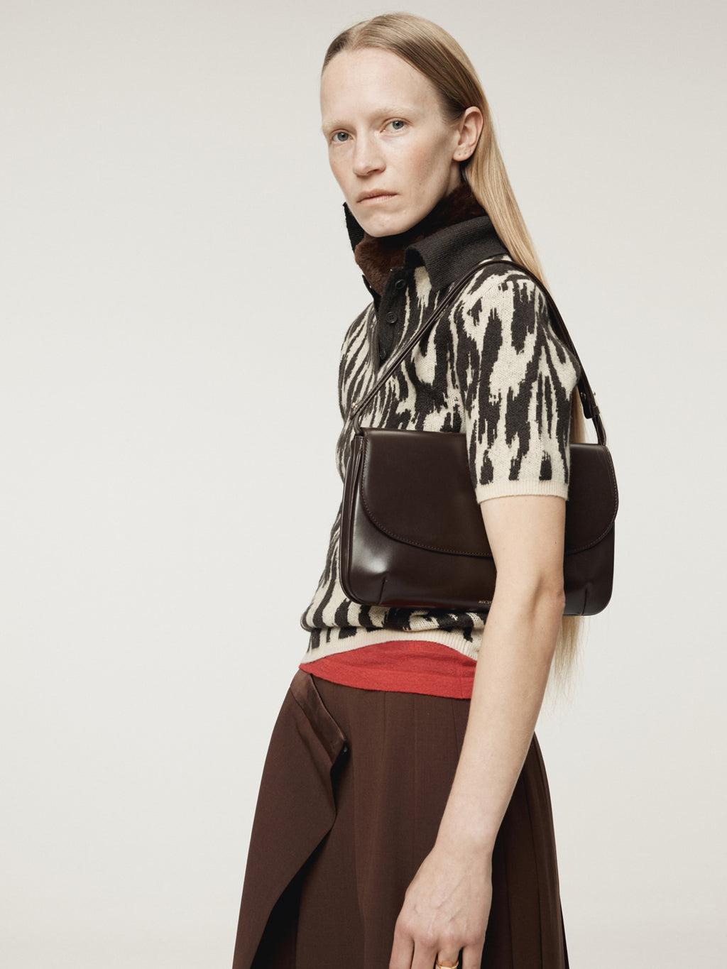 Recto - Leopard Jacquard Polo Knit Top (Dark Brown) product image 6 | TRAB K-Fashion Australia