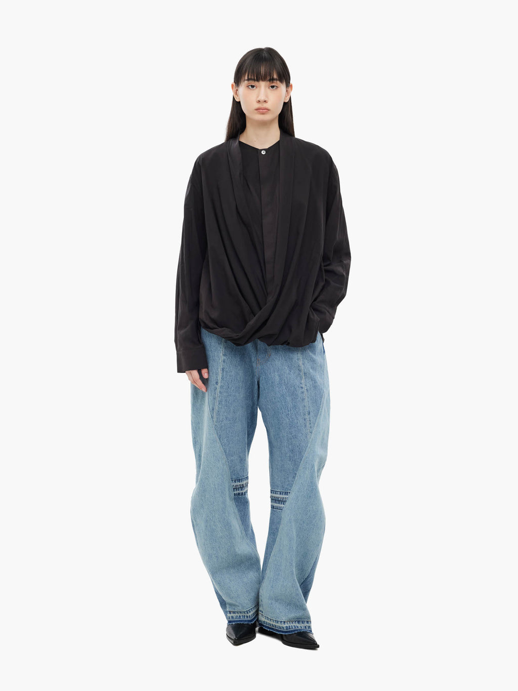 Jiyong Kim - Sun-Bleached Draped Shirt (Black) product image 3 | TRAB K-Fashion Australia