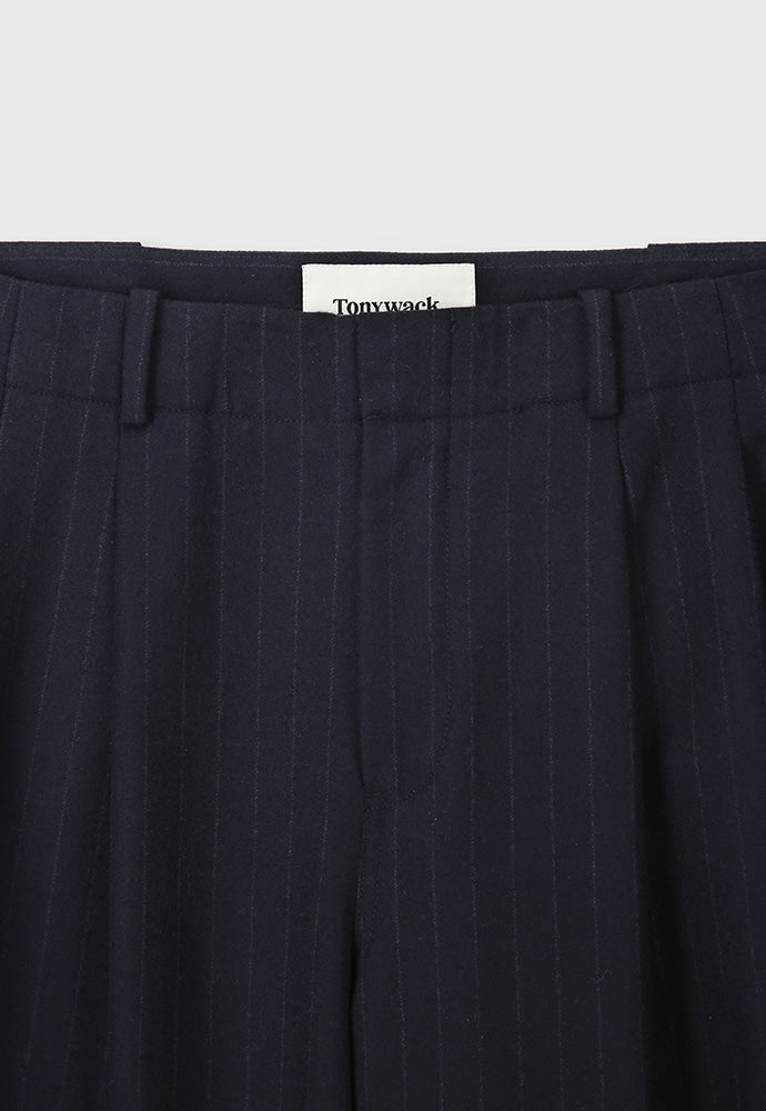 Tonywack - Virgin Wool Double-Pleats Wide Trousers (Navy Pinstripe) product image 8 | TRAB K-Fashion Australia