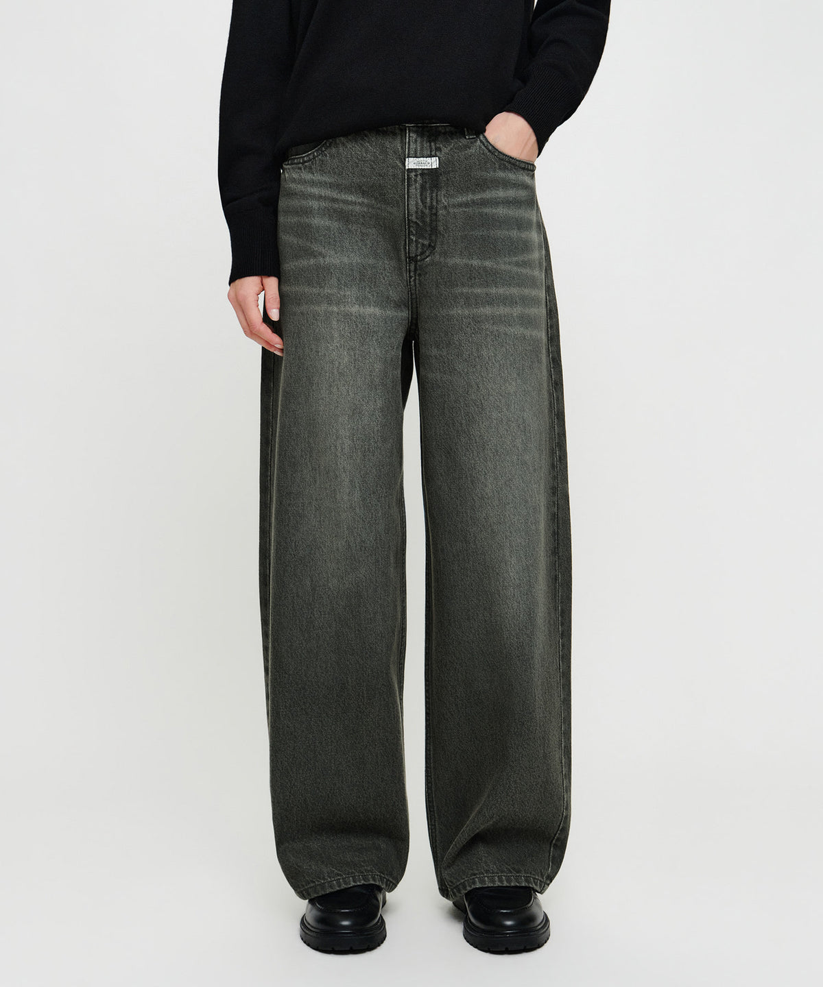 Marithe & Francois Girbaud - [Pre-order – Ships 7 Oct] Baggy Fit Dirty Washed Denim Pants (Black) product image 1 | TRAB K-Fashion Australia