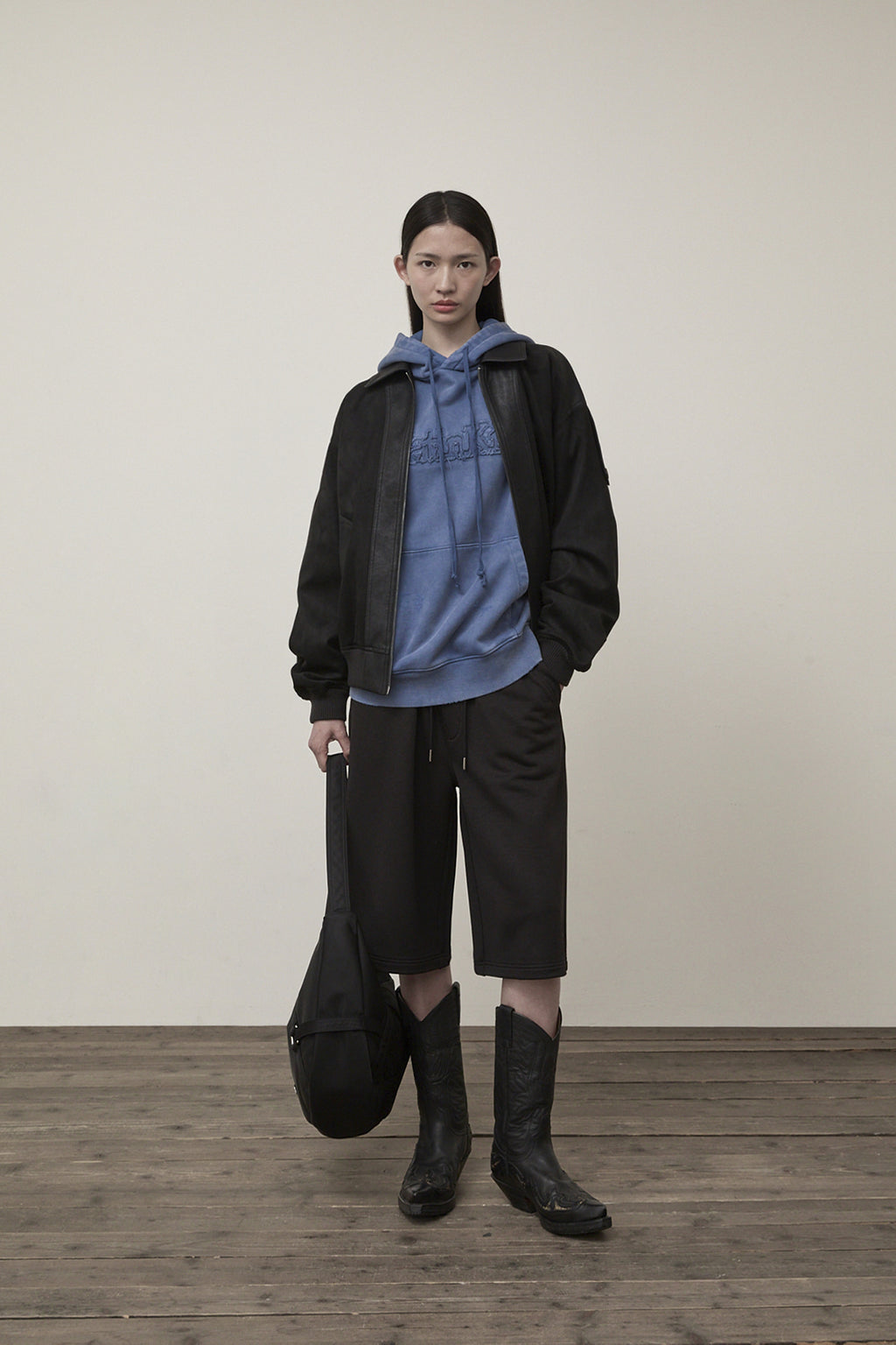 Matin Kim - Suede Mix Leather Zip Up Jumper (Black) product image 9 | TRAB K-Fashion Australia
