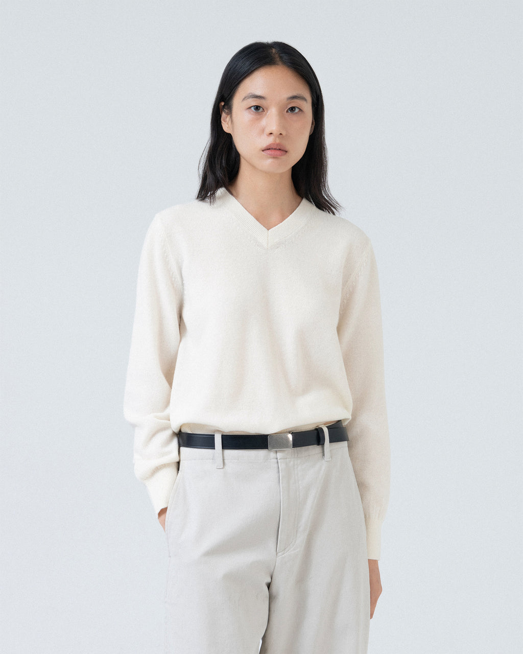 Brownyard - Extra Super Fine V Neck Knit (Ivory) product image 1 | TRAB K-Fashion Australia
