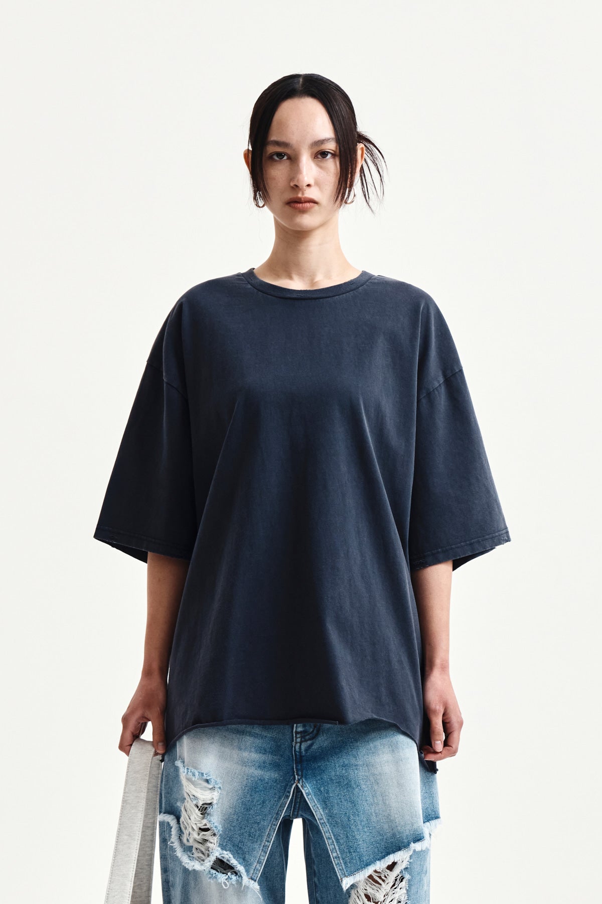 Matin Kim - Raw Cut Graffiti Logo Top (Navy) product image 5 | TRAB K-Fashion Australia
