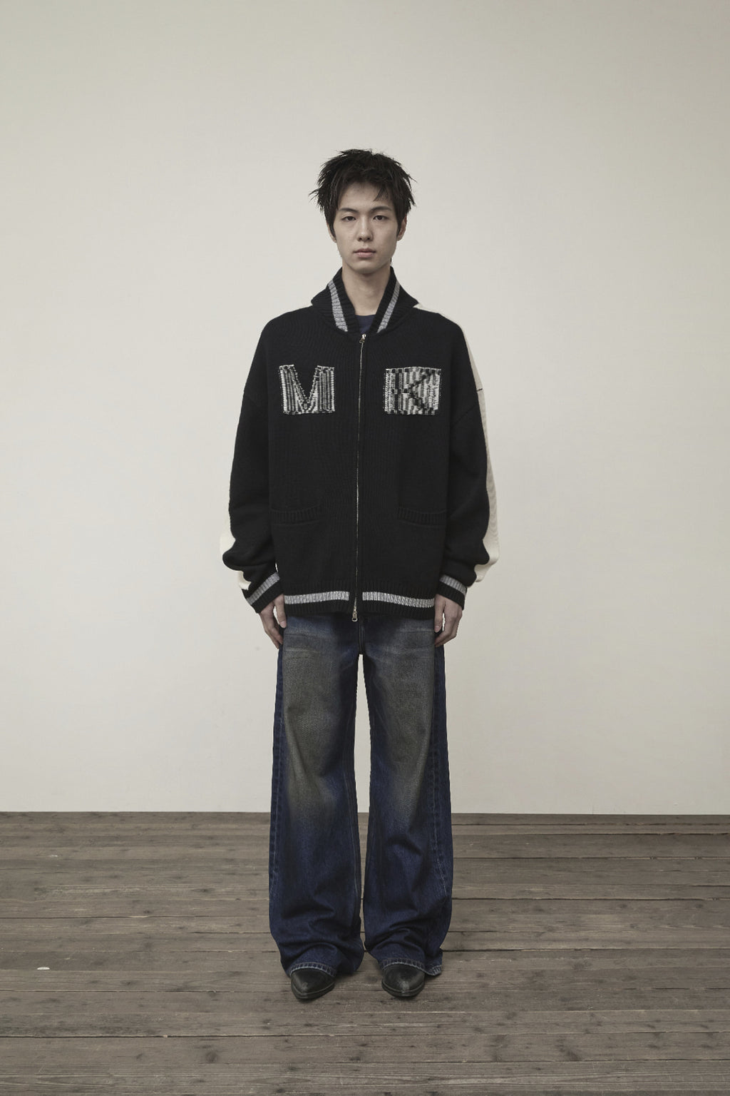 Matin Kim - Matin Kim Initial Knit Zip Up (Black) product image 5 | TRAB K-Fashion Australia