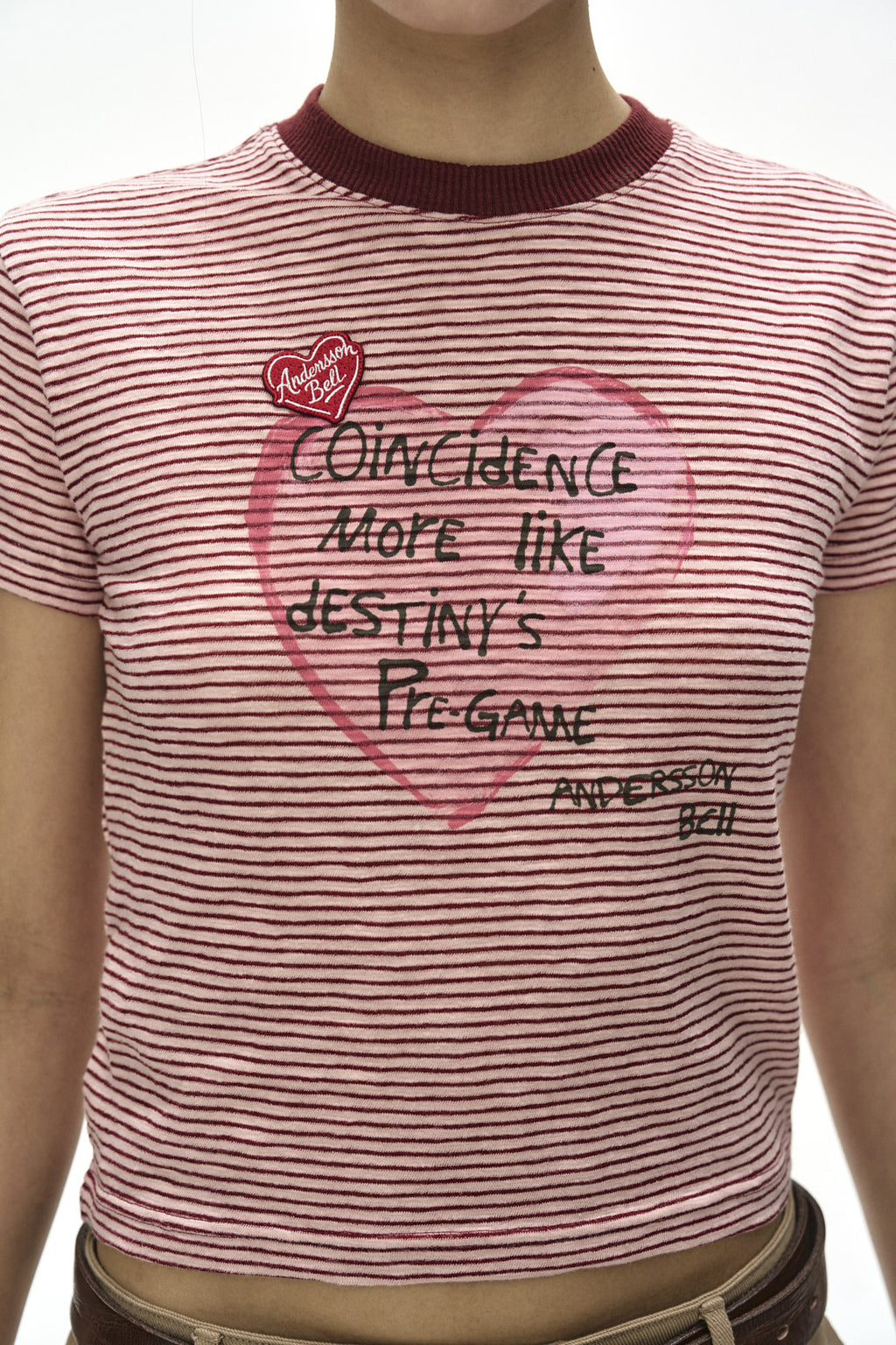 Andersson Bell - (essential) Heart Message Stripe T-Shirt (Pink/Wine) product image 4 | TRAB K-Fashion Australia
