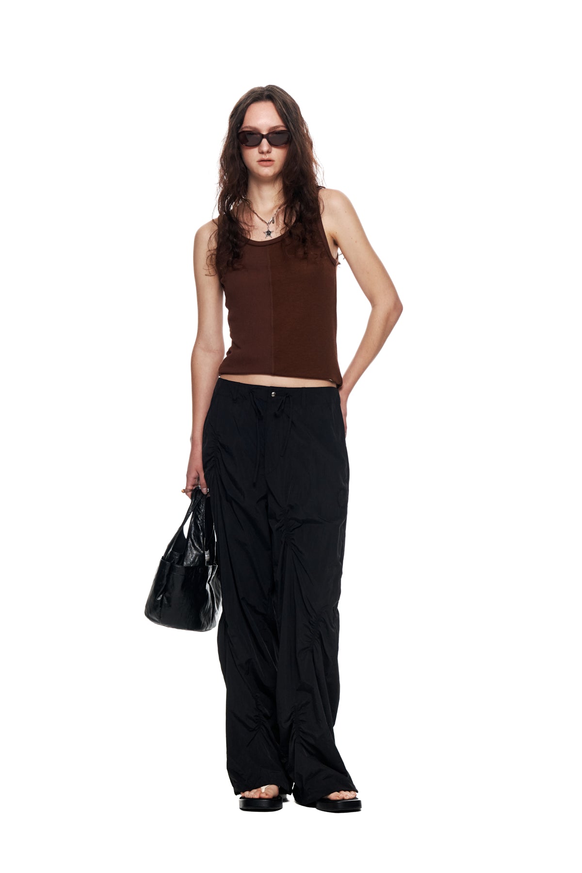 Matin Kim - Shirring Point Nylon Pants (Black) product image 9 | TRAB K-Fashion Australia