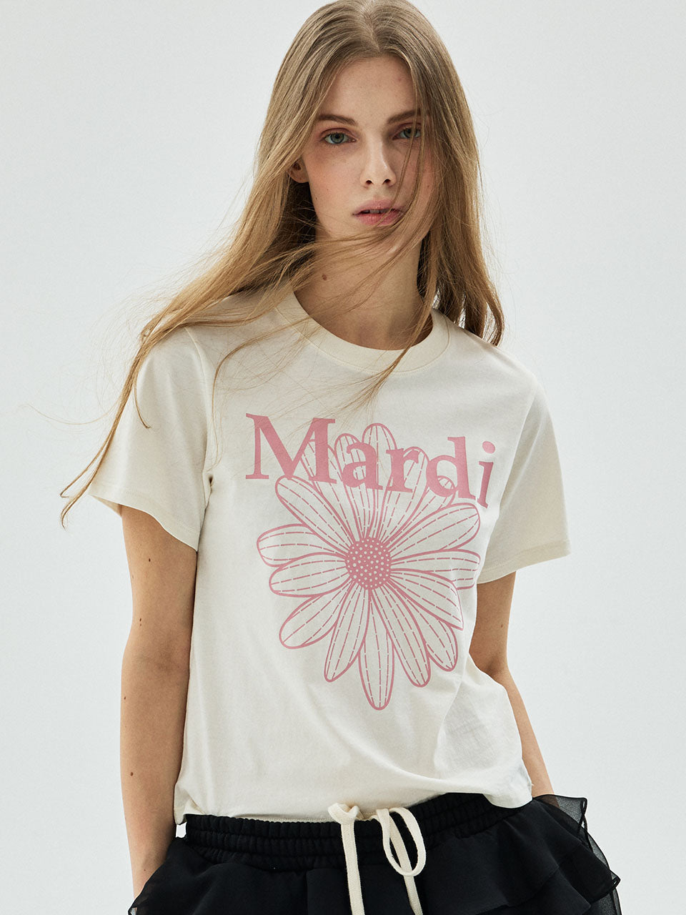 Mardi Mercredi - Slim Tshirt Flowermardi (Cream Indipink) product image 1 | TRAB K-Fashion Australia