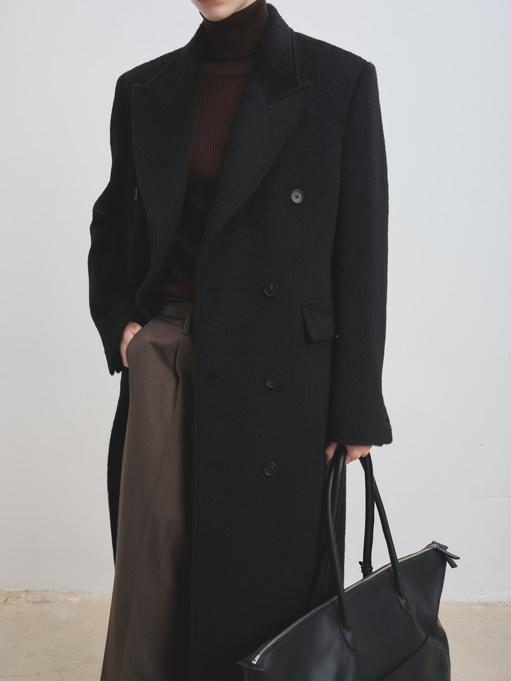 Tonywack - Wool And Alpaca Fitted Double-Breasted Maxi Coat (Black) product image 7 | TRAB K-Fashion Australia