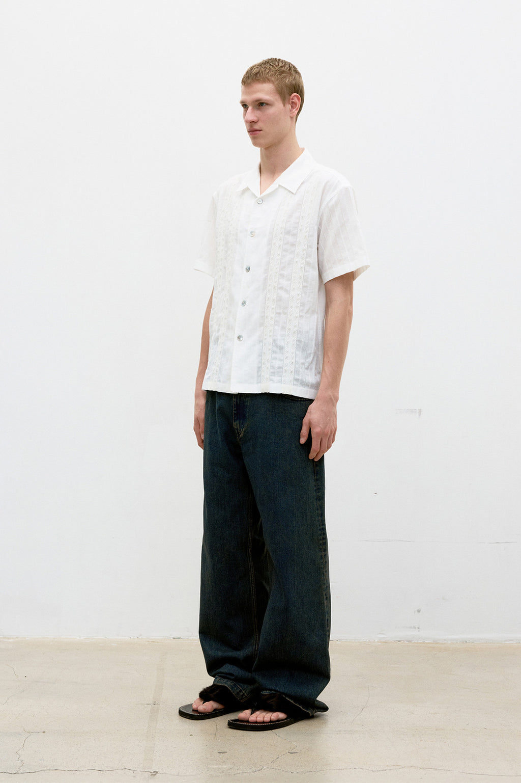 Coor - Guayabera Tape Half Shirt (White) product image 3 | TRAB K-Fashion Australia