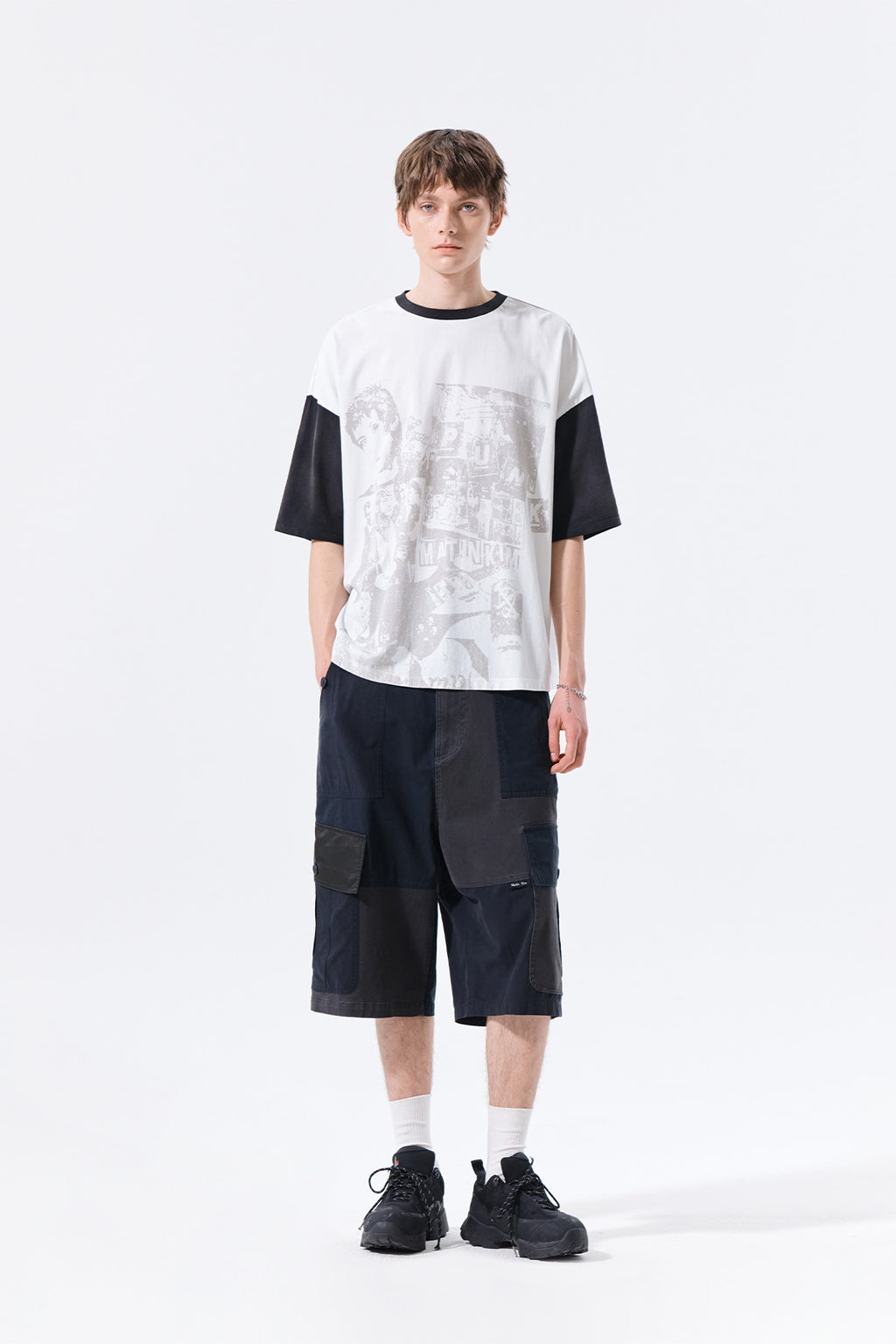 Matin Kim - Patchwork Cargo Bermuda Pants (Charcoal) product image 10 | TRAB K-Fashion Australia