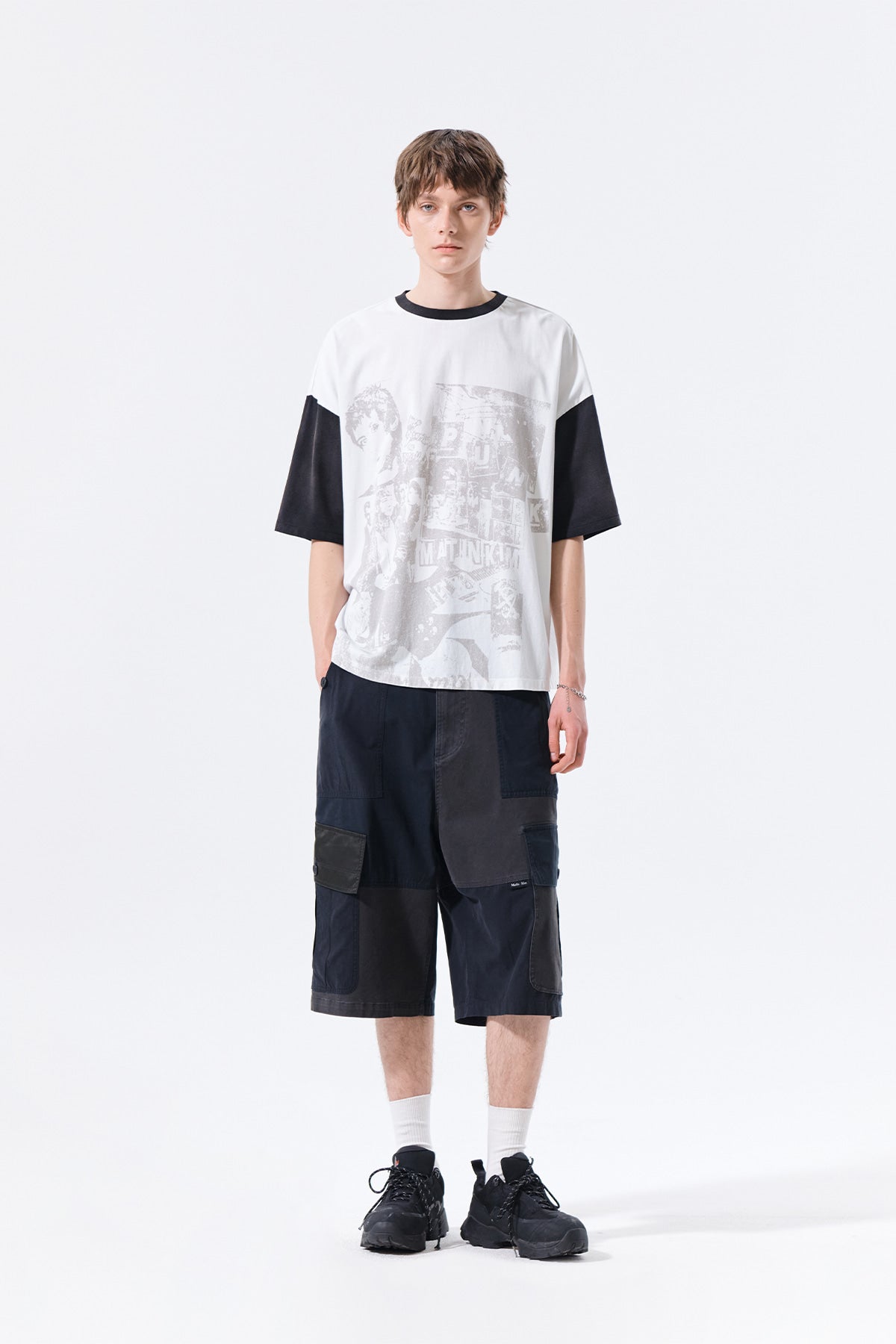 Matin Kim - Patchwork Cargo Bermuda Pants (Charcoal) product image 10 | TRAB K-Fashion Australia