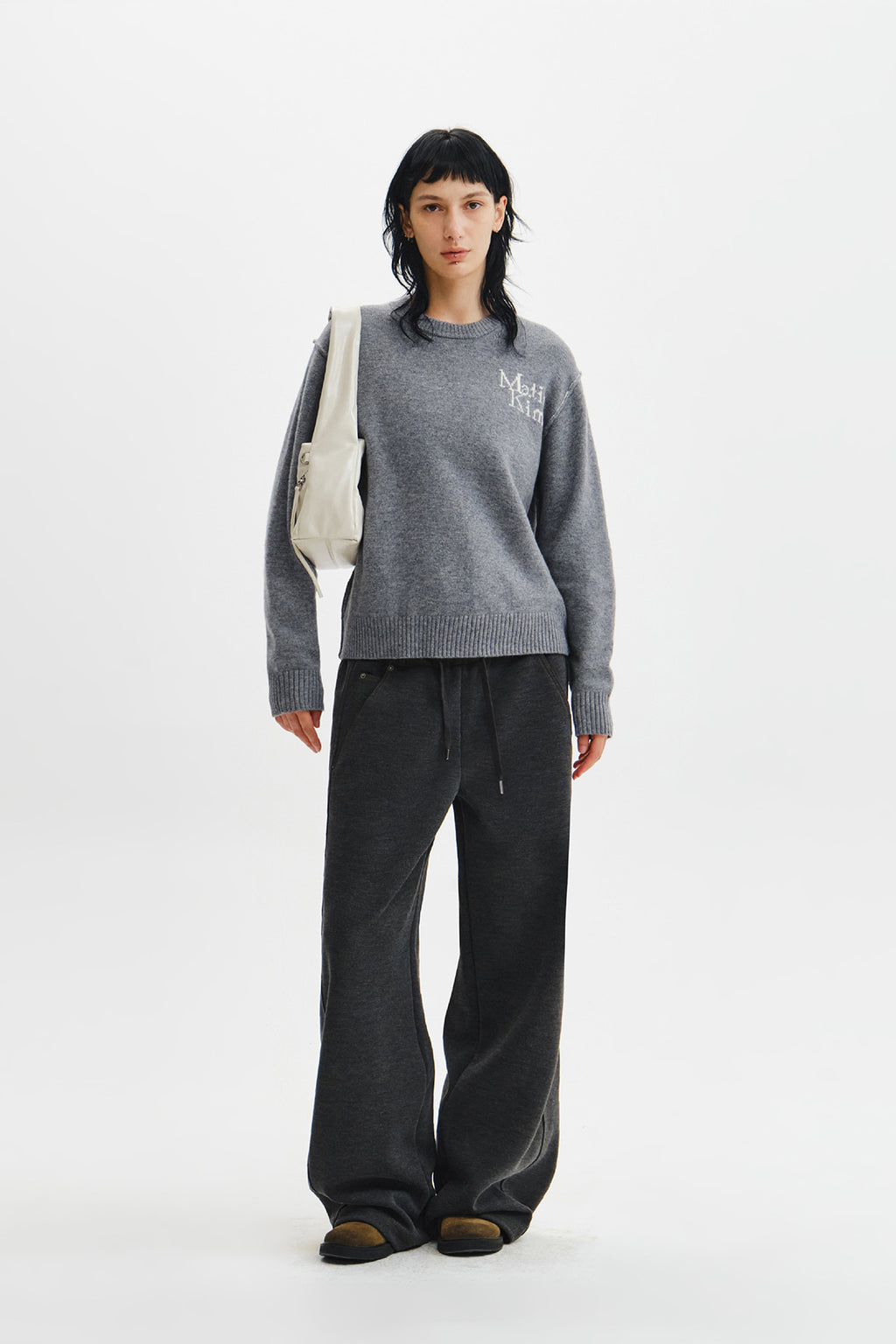 Matin Kim - Grid Logo Cashmere Blended Knit Pullover (Grey) product image 10 | TRAB K-Fashion Australia