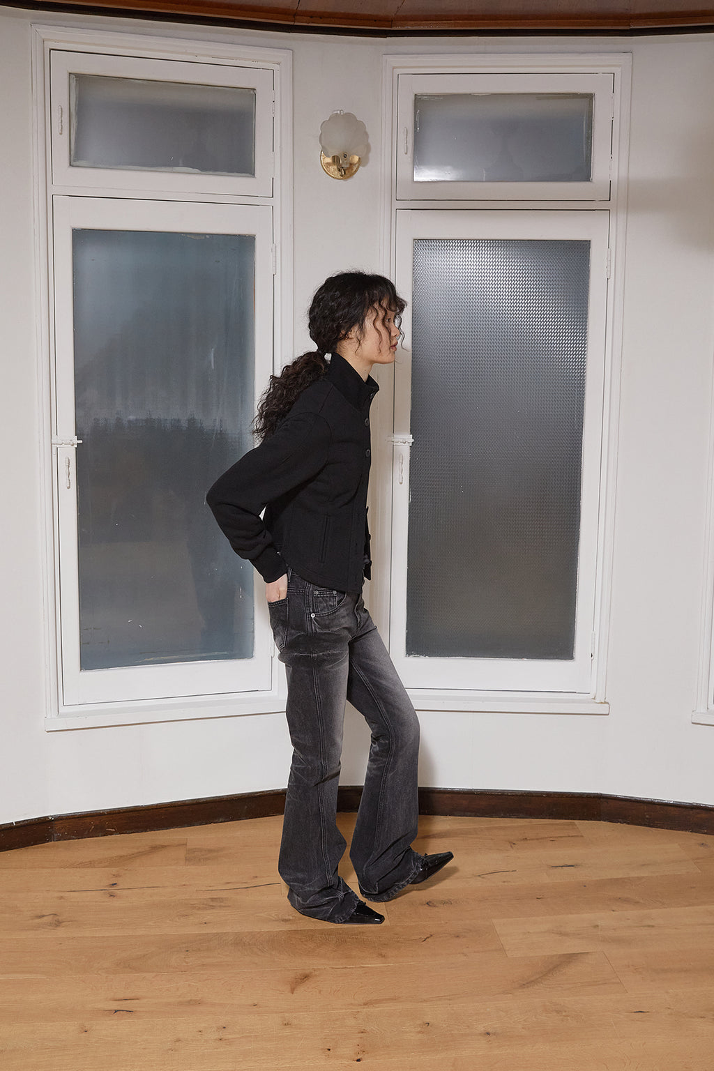 Matin Kim - Deep Washed Semi Boots Cut Denim Pants (Charcoal) product image 13 | TRAB K-Fashion Australia