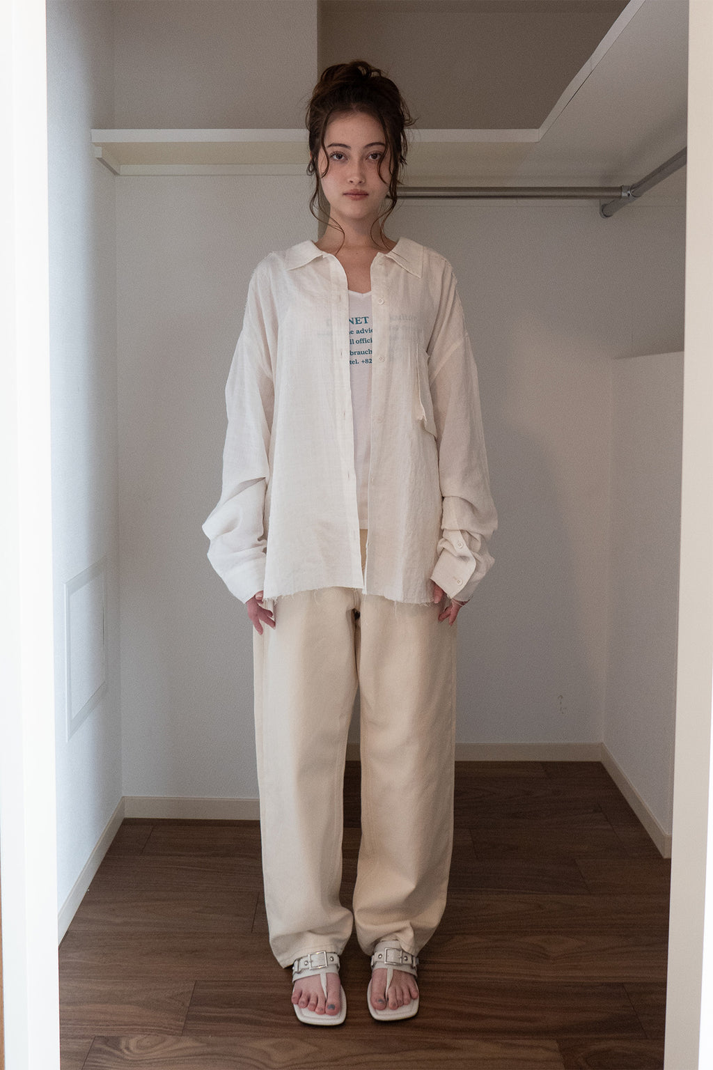 Deinet - Checked Sheersucker Shirt (Ivory) product image 1 | TRAB K-Fashion Australia