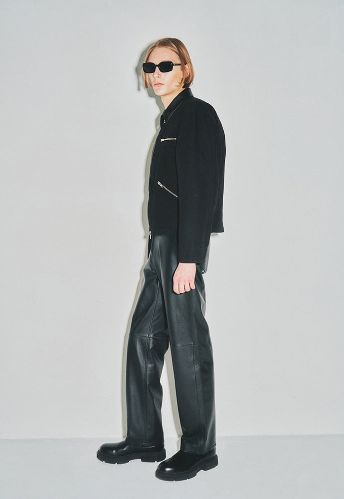 Tonywack - Leather Collar Canvas Work Jacket (Black) product image 2 | TRAB K-Fashion Australia