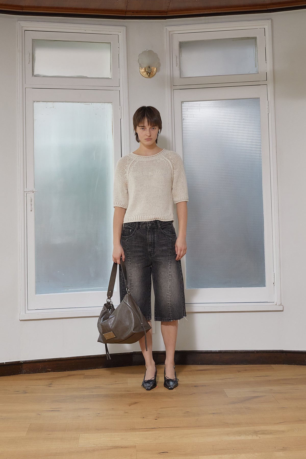 Matin Kim - Three Quarter Sleeve Logo Knit Pullover (Beige) product image 5 | TRAB K-Fashion Australia